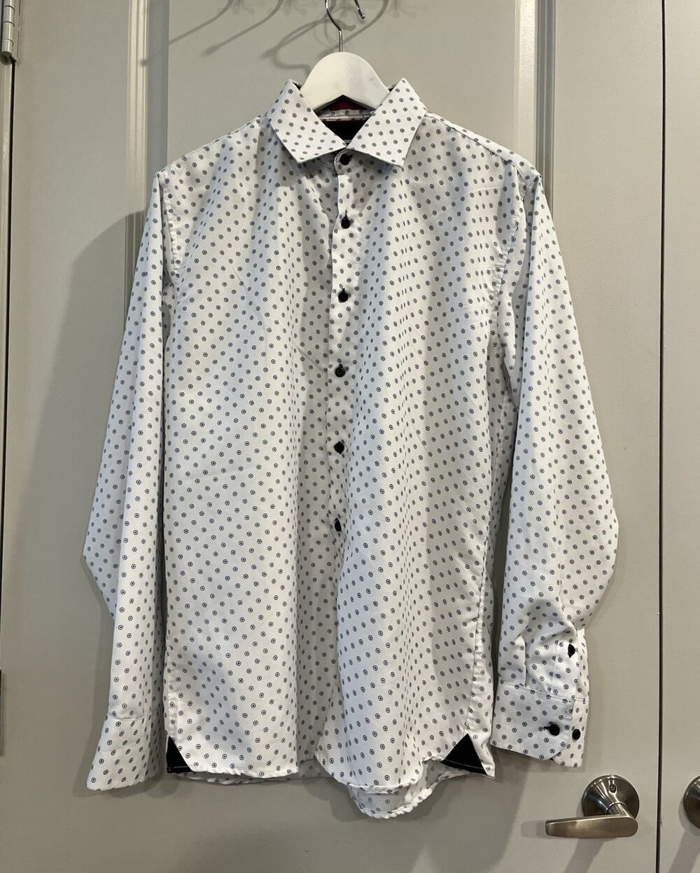 Silver Stone Slim Fit White/Blue Polka Dot Cotton Dress Shirt 16 34/35 A1